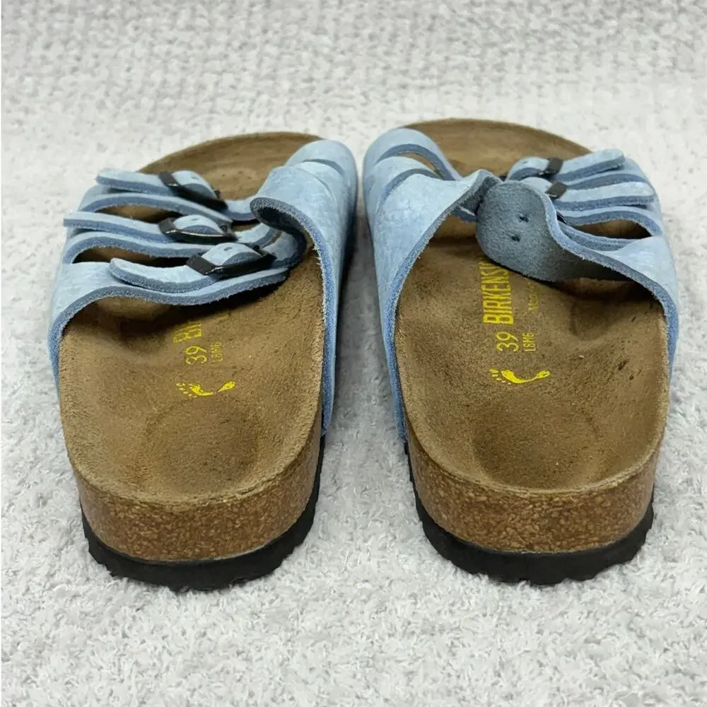 Birkenstock Florida Blue Leather Sandals Narrow Fit Size 8 AS IS #79759